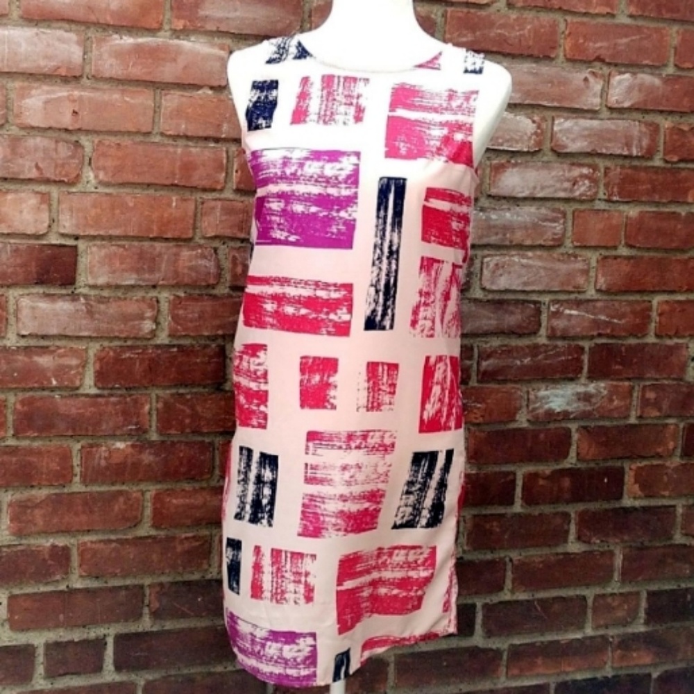 Halogen pink block print shift dress. Size XS
